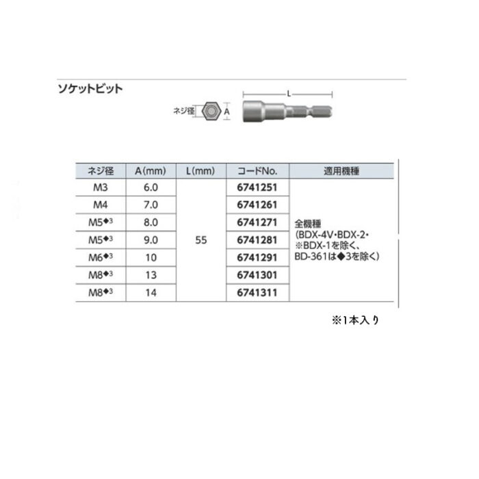京セラ ソケットビット M3 6.0・55mm 全機種（BDX-4V・BDX-2・BDX-1を除く） 6741251 - 画像 (2)