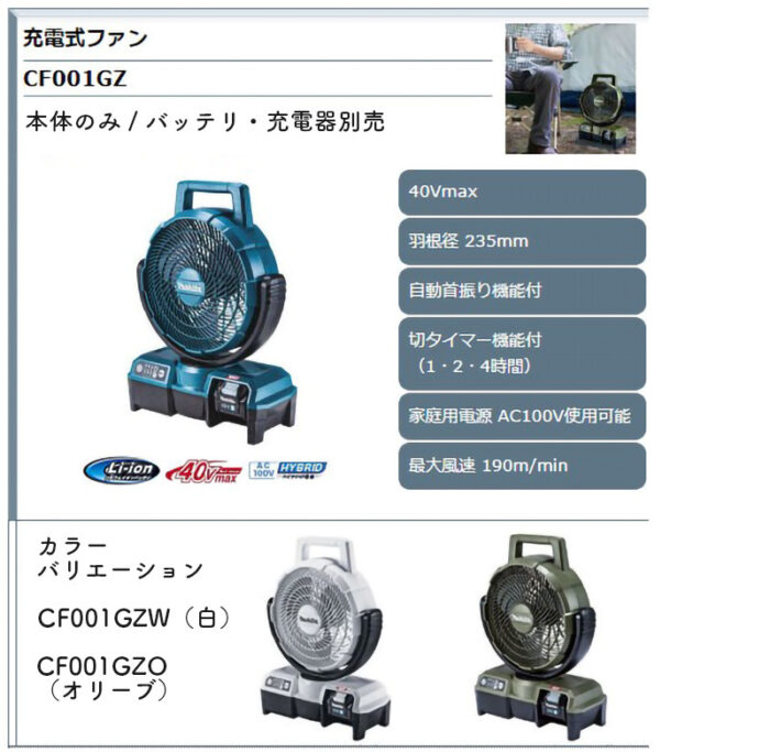 【正規店】マキタ 充電式ファン CF001GZO オリーブ 扇風機  本体のみ 40V makita - 画像 (4)