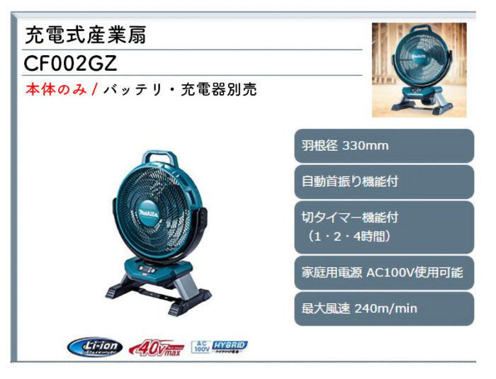 【正規店】 マキタ 充電式ファン  扇風機  CF002GZ  本体のみ makita 40V - 画像 (3)