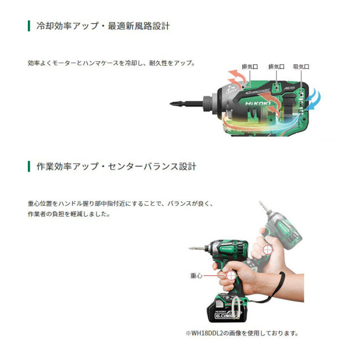 HiKOKI インパクトドライバ 14.4V バッテリ・充電器付属 ビット別売 WH14DDL2 (2LYPK)(R) パワフルレッド(ビビッドピンク) - 画像 (4)