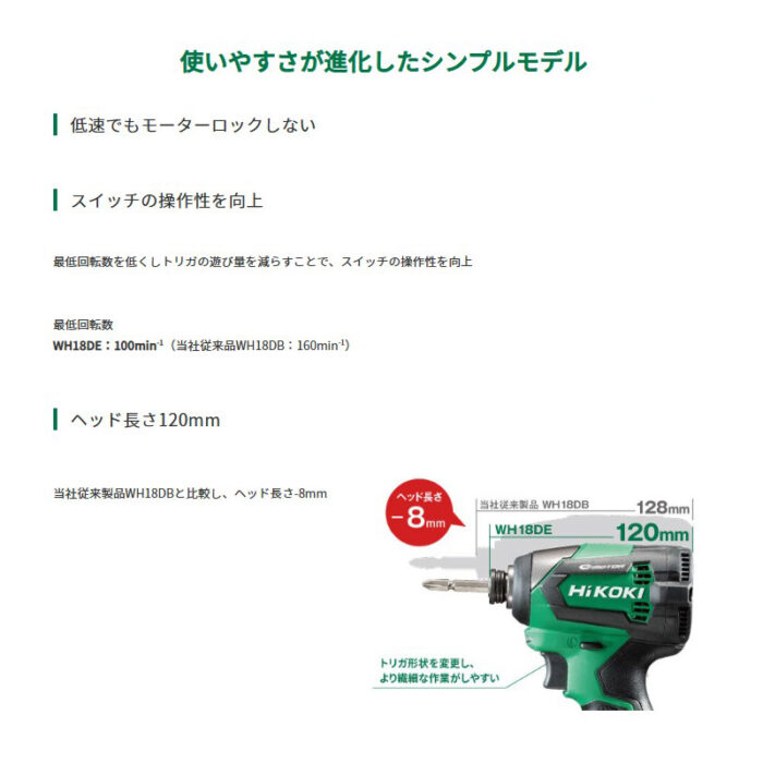 HiKOKI インパクトドライバ WH18DE (2LC) アグレッシブグリーン バッテリ・充電器付属 ビット別売 - 画像 (3)