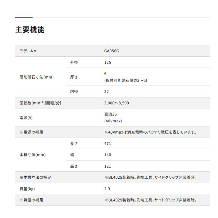 【正規店】 マキタ 充電式フラットヘッドグラインダ GA056GZ 40V 125mm 本体のみ - 画像 (13)
